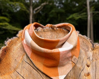 Maple | Orange and White Plaid Dog Bandana | Dog Bandana | Durable Dog accessory | Tie-on bandana | Dog Gift