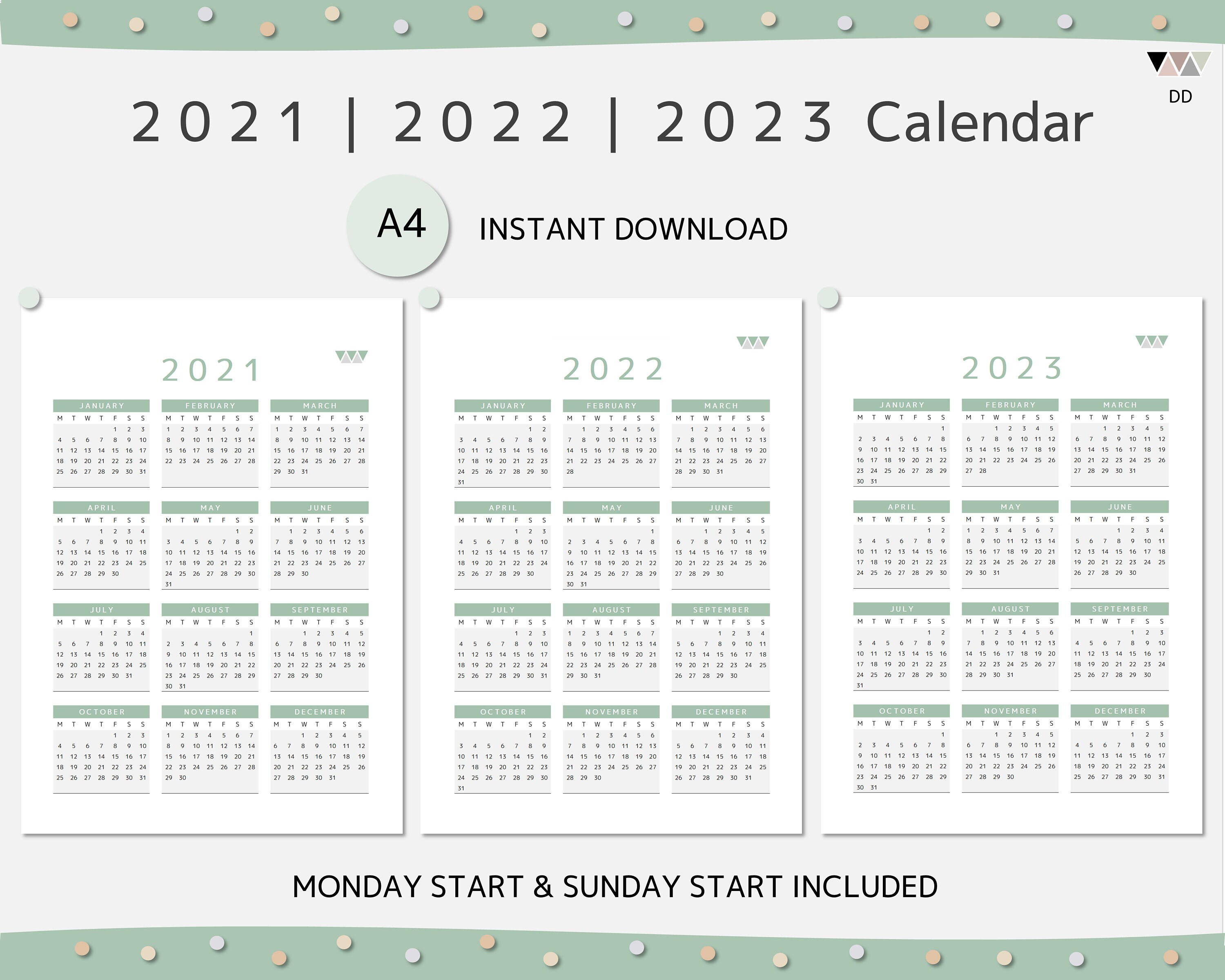 2021 2022 & 2023 Printable Calendar Calendars and Planners - Etsy