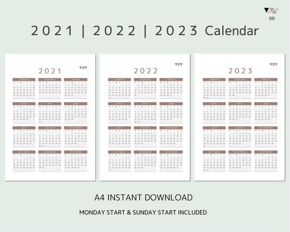 2021 2022 & 2023 Printable Calendar Calendars and Planners - Etsy