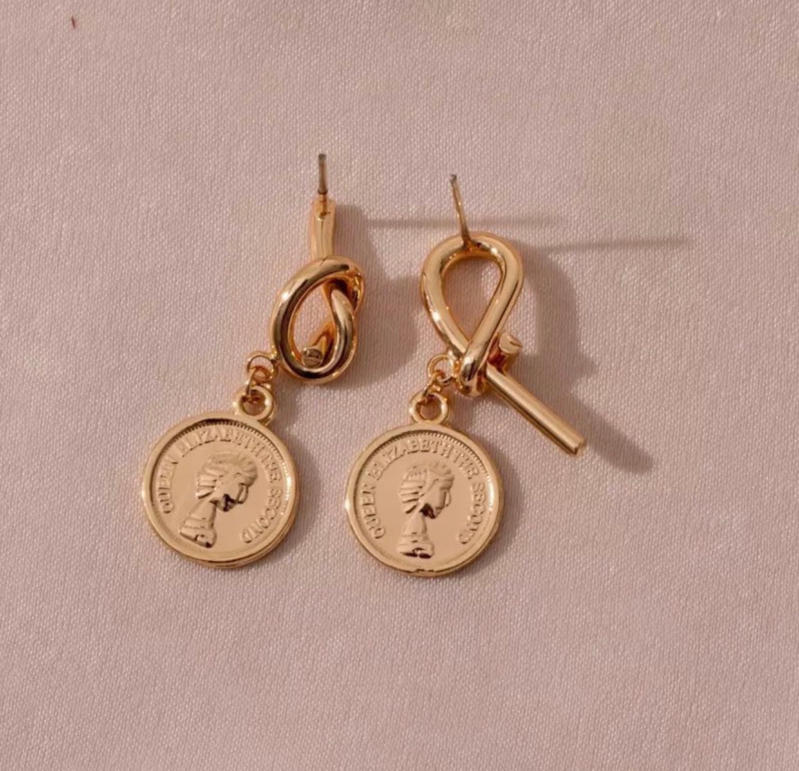 Gold Coin Drop Earrings Etsy