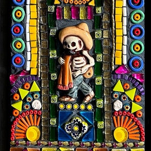 Mixed media mosaic, Day of the Dead Totem image 1