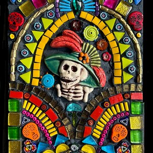 Mixed media mosaic, Day of the Dead Totem image 4