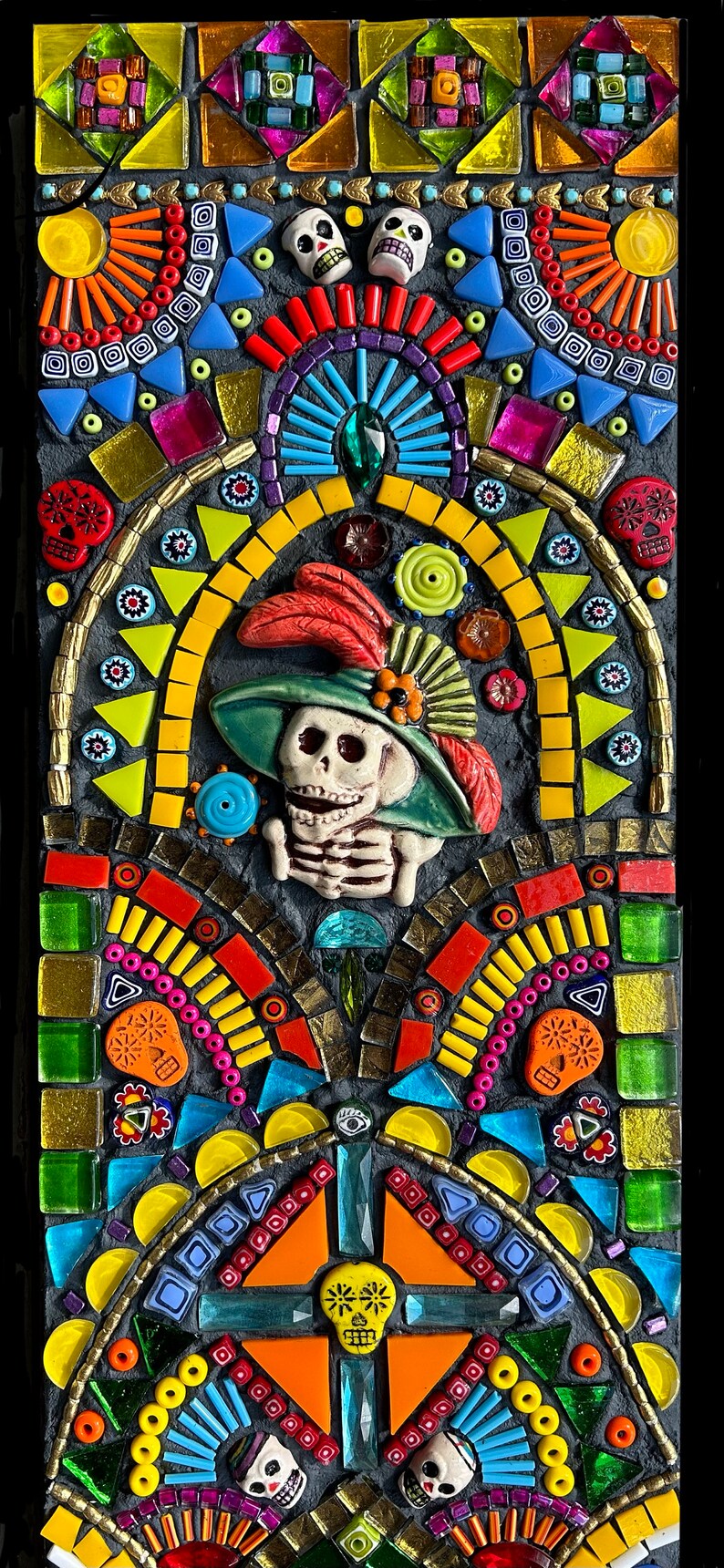 Mixed media mosaic, Day of the Dead Totem image 4