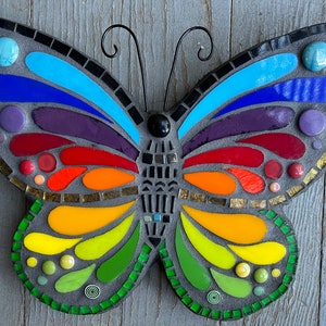 Indoor or Outdoor Mosaic, Mixed media mosaic, “Rainbow Butterfly”