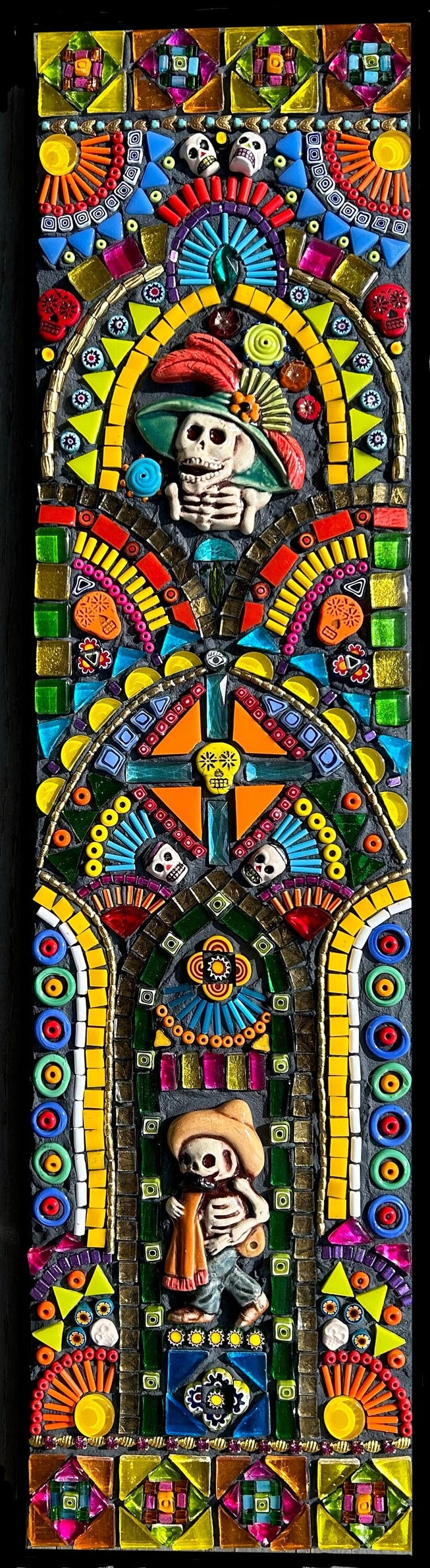 Mixed media mosaic, Day of the Dead Totem image 1