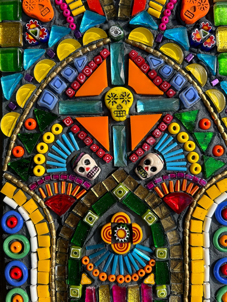 Mixed media mosaic, Day of the Dead Totem image 6