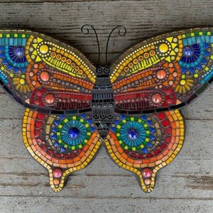 Indoor or Outdoor Mosaic, Mixed media mosaic, “Rainbow Butterfly”