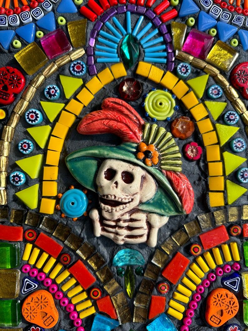 Mixed media mosaic, Day of the Dead Totem image 5