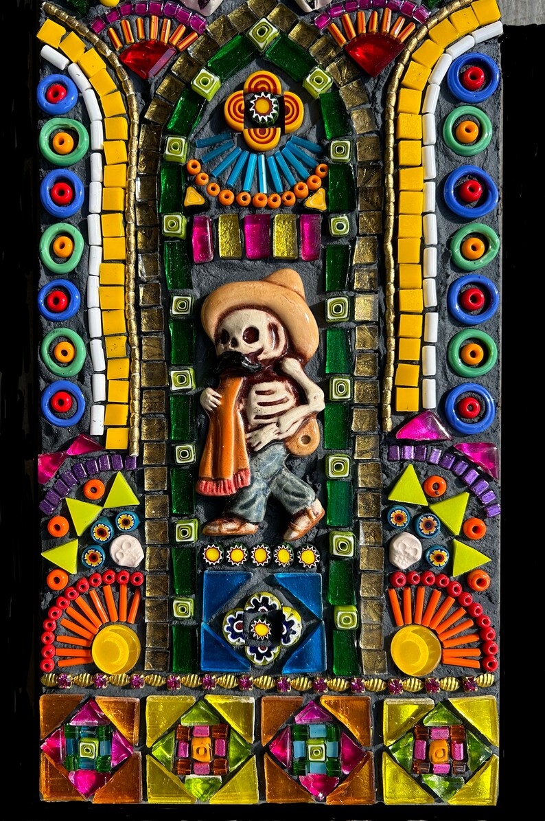 Mixed media mosaic, Day of the Dead Totem image 2