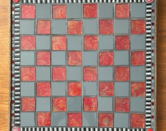 Mixed media mosaic chess or checker board