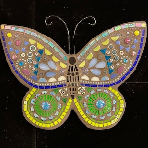 Indoor or Outdoor Mosaic, Mixed media mosaic, “Blue and Green Butterfly”