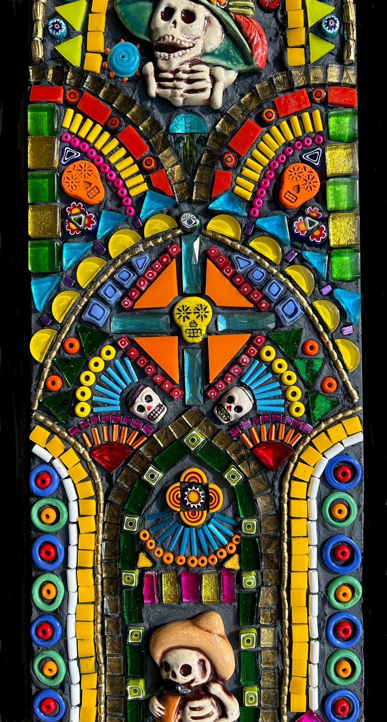 Mixed media mosaic, Day of the Dead Totem image 3