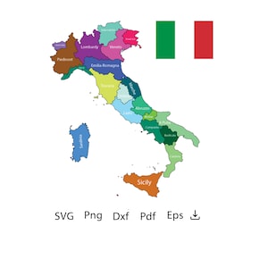 Regionen von Italien SVG, Vektorkarte von Italien im AI Format,Pdf,dxf