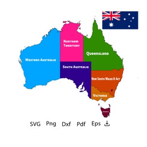 Carte de la région de l'Australie SVG, carte vectorielle de la région de l'Australie Carte au format AI, Pdf, dxf