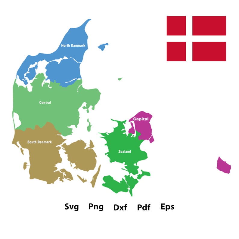 Denmark Regions Map SVG, Vector Map of Denmark Map in AI Format,pdf,dxf