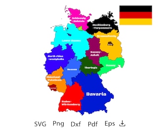 Carte de l'Allemagne avec les États SVG, carte vectorielle de l'Allemagne au format AI, Pdf, dxf