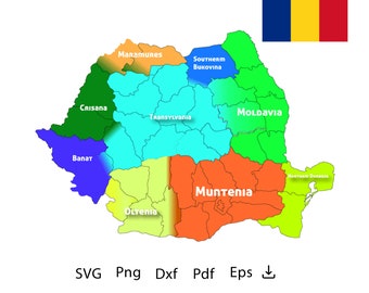 Carte des régions de la Roumanie SVG, carte vectorielle de la Roumanie au format AI, Pdf, dxf