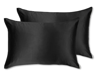 Silk Queen Pillowcase, Set of 2 - Midnight Black | 25 Momme 100% Mulberry Silk | Grade 6A | Invisible Zip | Perfect For Sensitive Skin