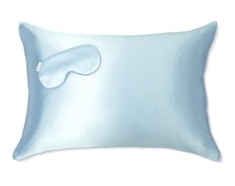 Silk Queen Pillowcase + Eye Mask Set - Sky Blue | 25 Momme 100% Mulberry Silk | Grade 6A | Perfect For Sensitive Skin