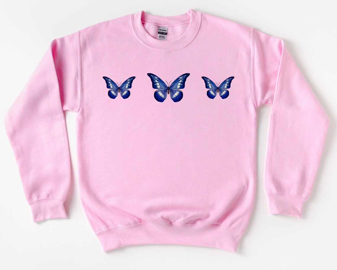 Butterfly Jumper Butterflies Sweatshirt Blue Butterflies Etsy