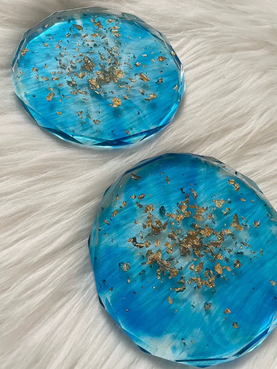 Custom Made Luxury Coasters Blue With Gold Set of 2 Etsy
