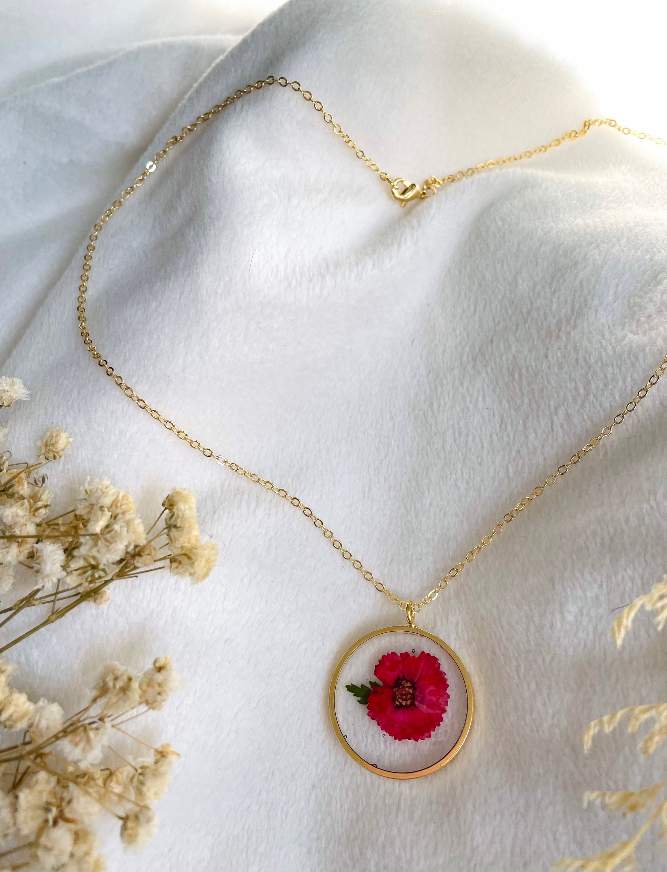 Pressed Flower Necklace with Gold Accent Etsy