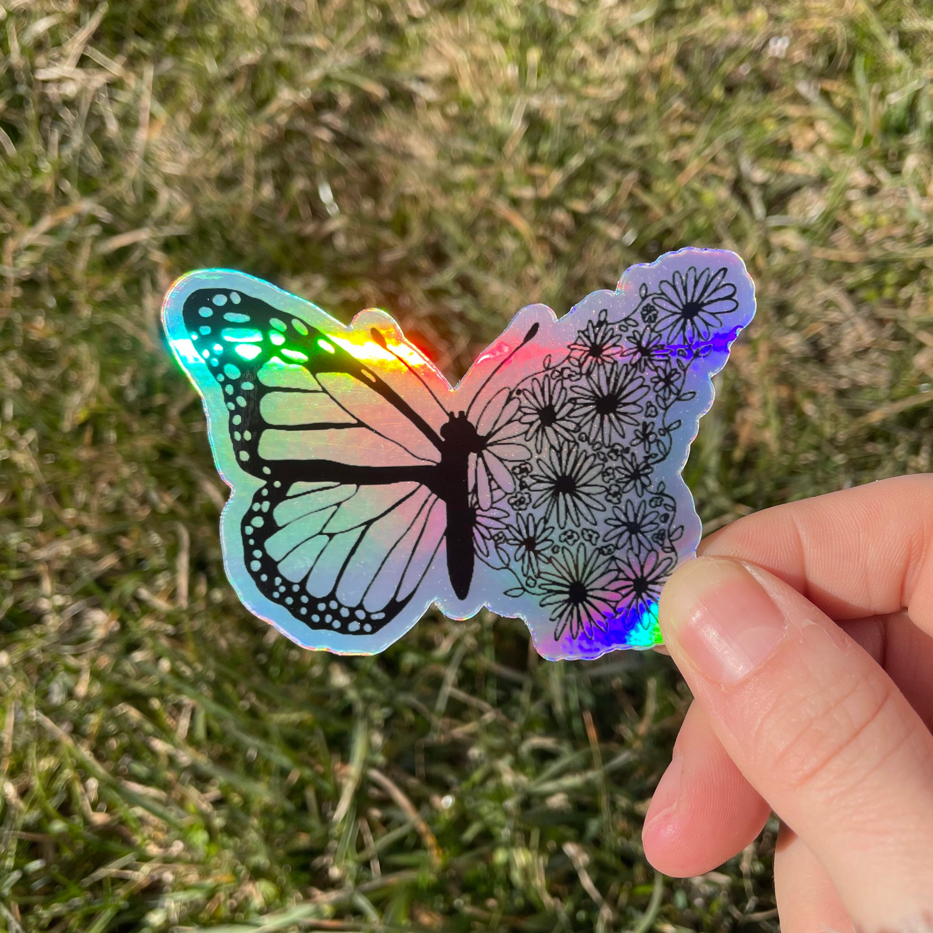 Holographic Butterfly With Flower Wing Sticker Durable Etsy