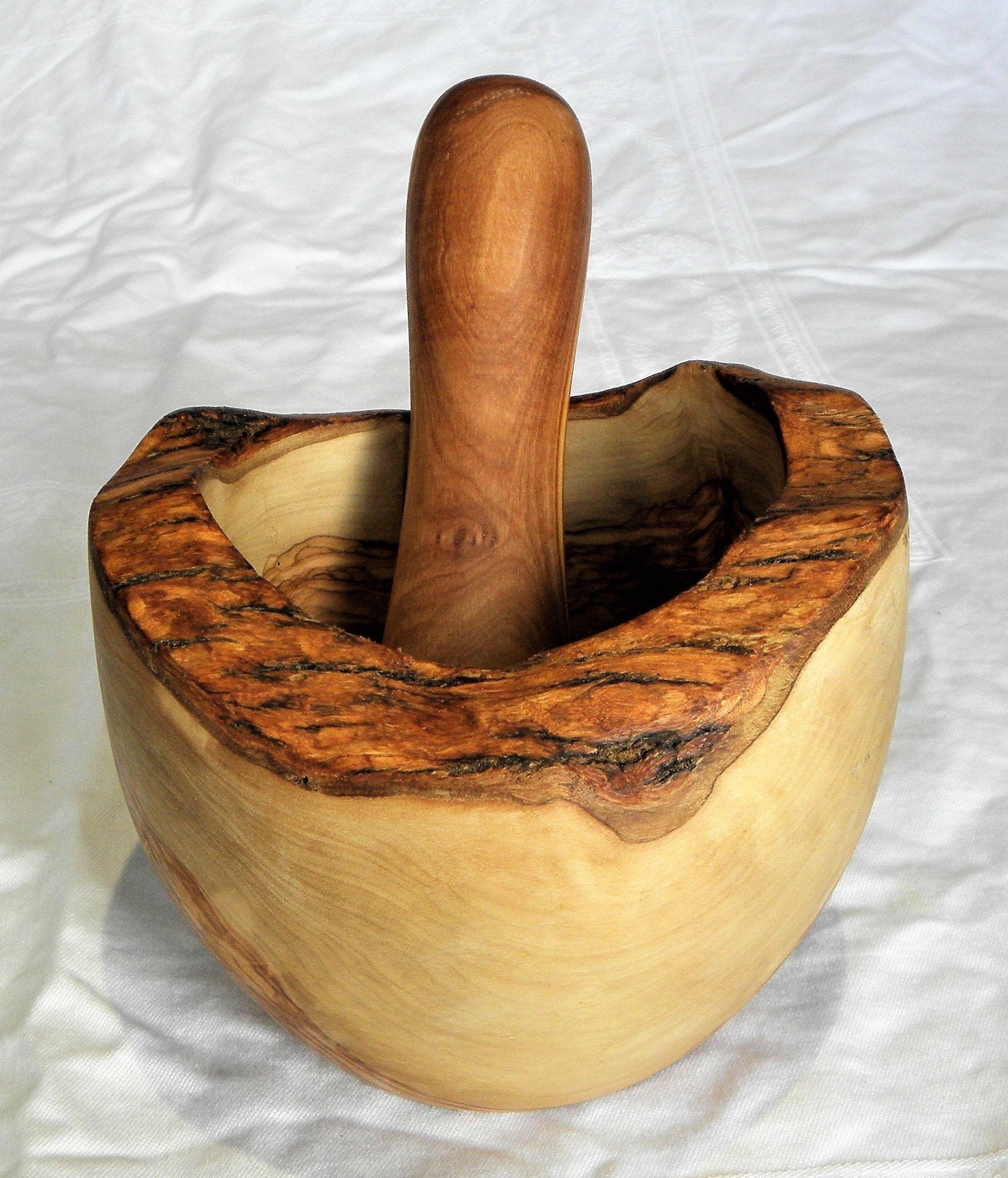 Mortier Bois d'olivier Rustique Fait Main 15 X 9 cm