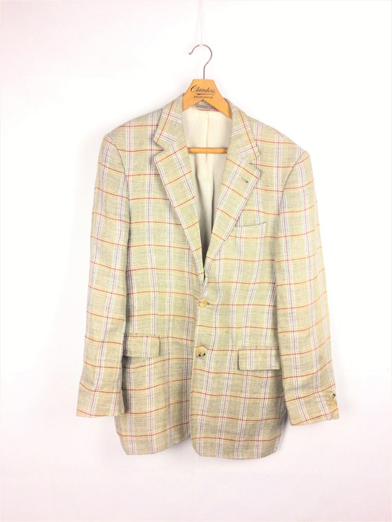 Harry Rosen vintage beige woolen checked blazer 80
