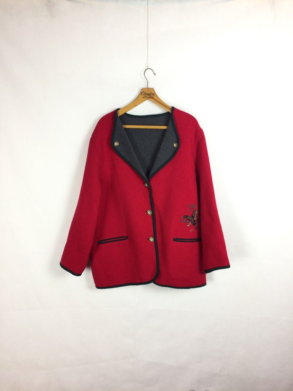 vintage lovely red woolen women's coat jacket 8