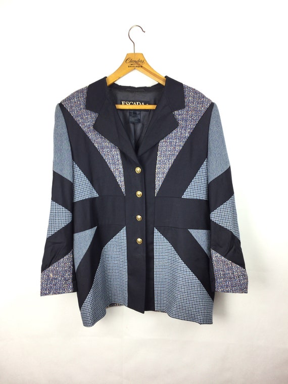 Escada unique vintage 80s 90s navy blue patterned