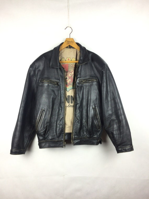 vintage men's leather black jacket 1980s