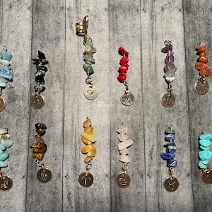 Zodiac hair charms|Natural chipped gemstones|Loc, braids and twists hair jewelry|Gemstones hair accessories|Zodiac hair accessories