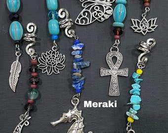 Gemstone Silver Coiled Hair Charms: Loc & Braid Jewelry