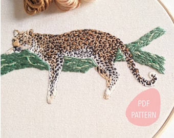 Leopard Embroidery Downloadable PDF Pattern. Detailed Instructions for Beginners