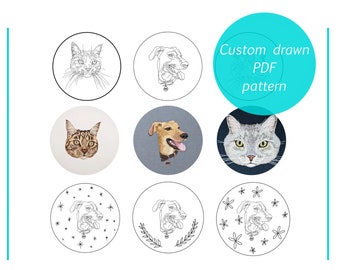 Custom Drawn Pattern for Pet Portrait Embroidery PDF, Pet embroidery, PDF Download for Beginners, cat embroidery, dog embroidery