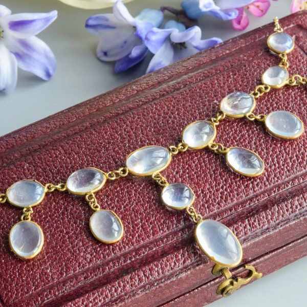 antique edwardian blue moonstone 9 carat gold lavalier necklace