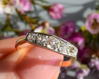 edwardian diamond 5 stone panel ring 18 carat gold & platinum