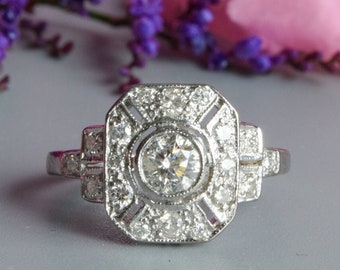 Antique Art Deco platinum diamond panel ring