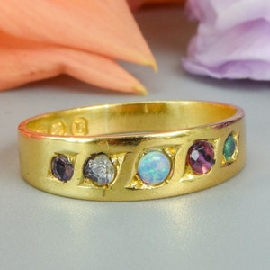 Antique Victorian acrostic adore gemstone ring 18 carat gold