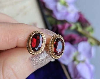 Vintage oval faceted garnet stud earrings, 9 carat gold