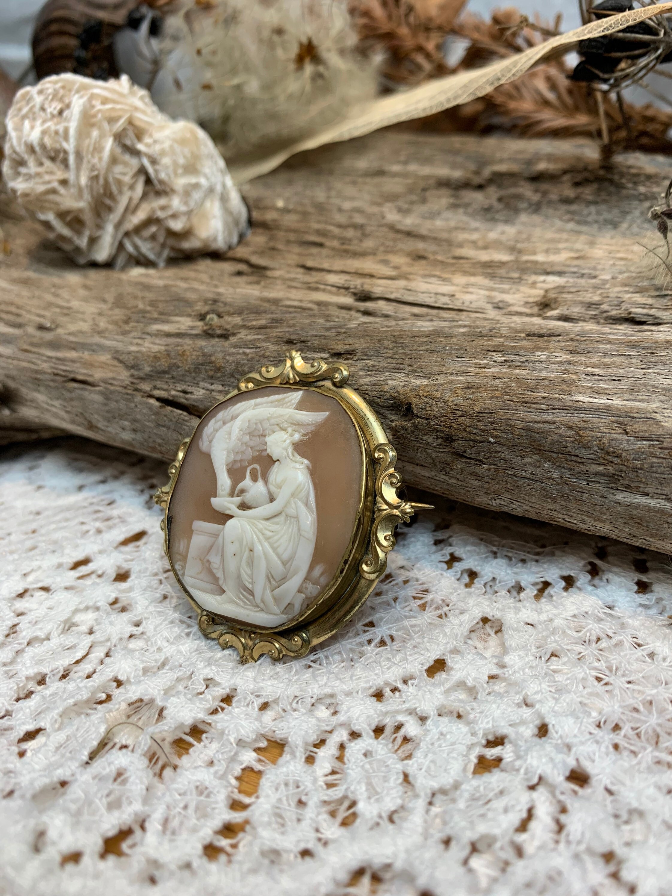Antieke Victoriaanse gouden cameo Leda en de zwaan Etsy