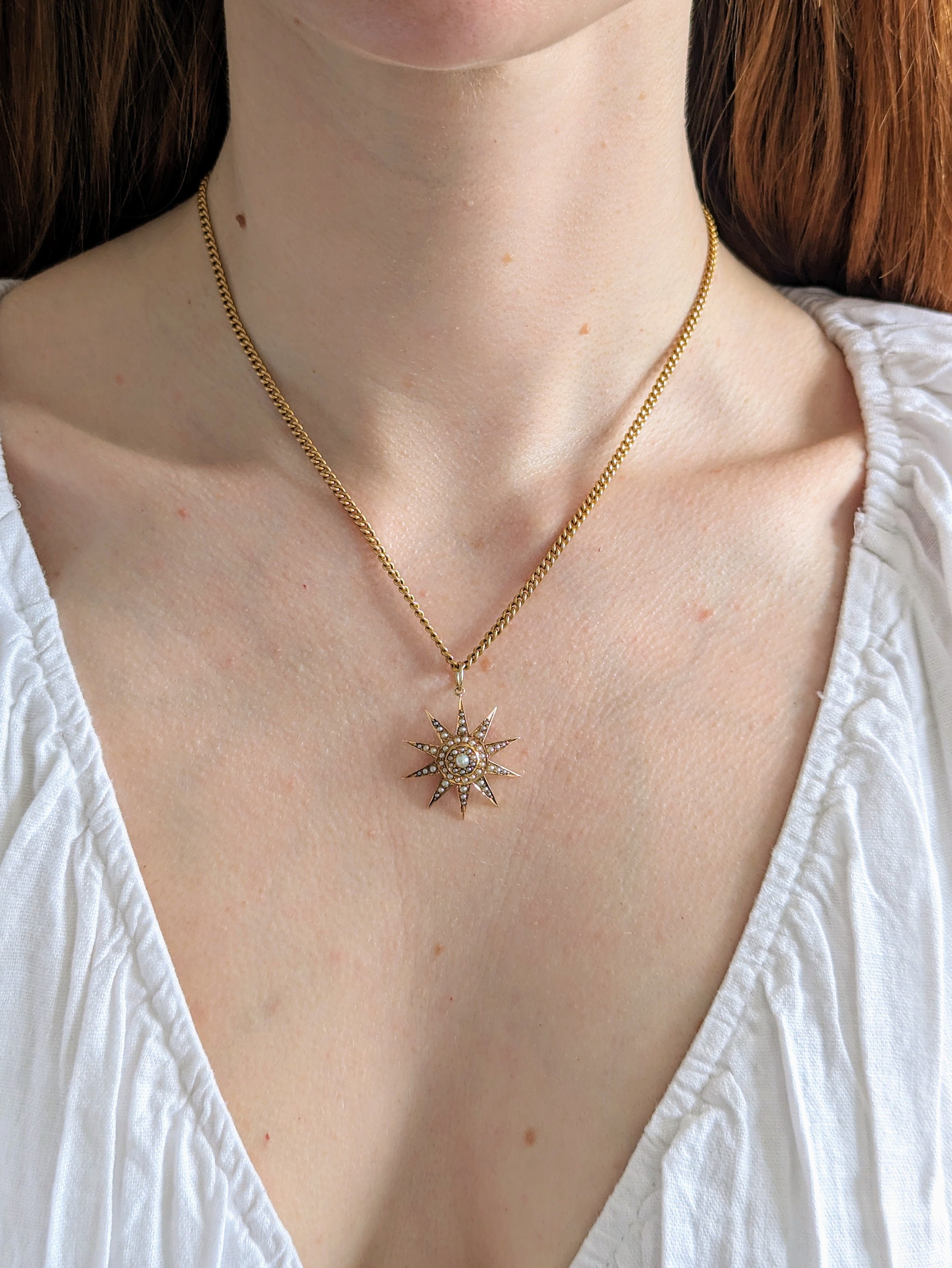 アンティークビクトリア朝のシードパールスターバーストペンダント