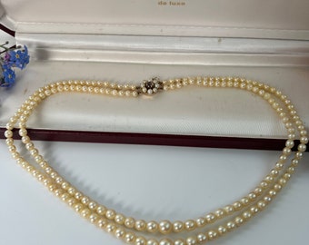 vintage lotus de luxe pearl, amethyst cultured pearl gold clasp necklace with original box