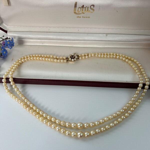 vintage lotus de luxe pearl, amethyst cultured pearl gold clasp necklace with original box