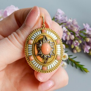 Coral Diamond Enamel Jewelry Etsy
