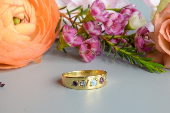 Antique Victorian acrostic adore gemstone ring 18… - image 2