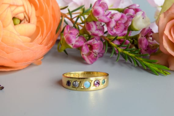 Antique Victorian acrostic adore gemstone ring 18… - image 1