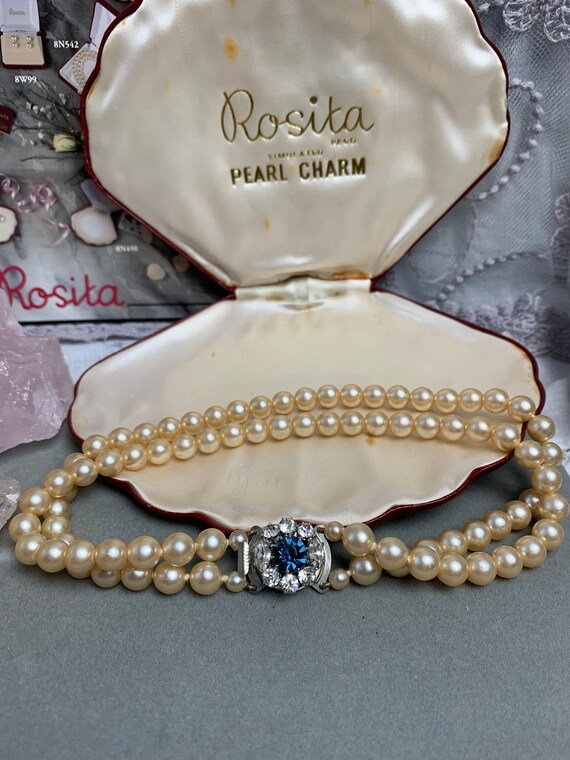 Vintage Rosita pearl charm double row pearl choker