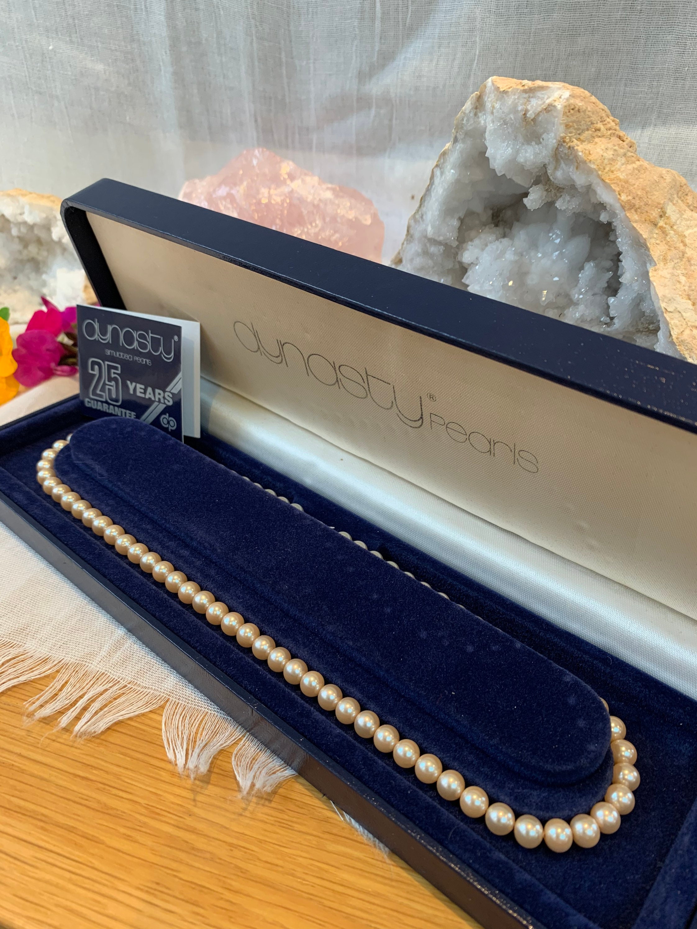 Dynasty Simulated Pink Pearl Necklace Silver Clasp Original Box and Guarantee Etsy UK